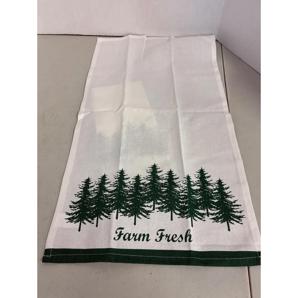 Farm Fresh Pine Tree Cotton Kitchen Tea‎ Towels Green White Set of 2 RN 67227